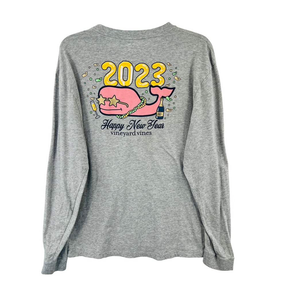 Vineyard Vines Long Sleeve Shirt Mens‎ XL Grey 2023 Happy New Year Pocket